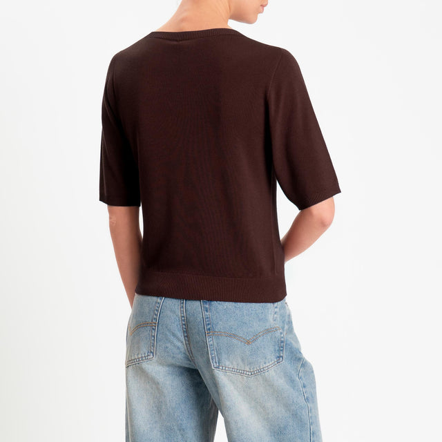 Kontatto- Maglia girocollo manica 3/4 - cioccolato