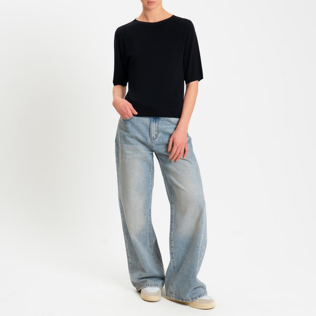 Kontatto- Maglia girocollo manica 3/4 - Nero