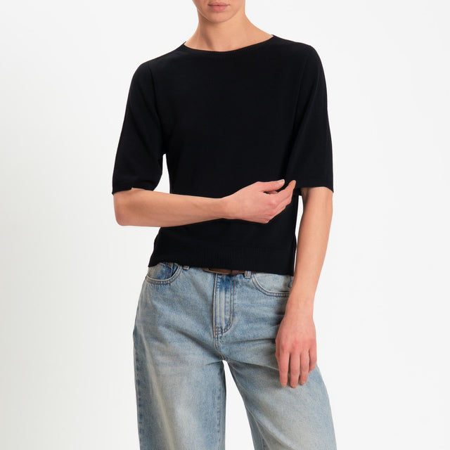 Kontatto- Maglia girocollo manica 3/4 - Nero