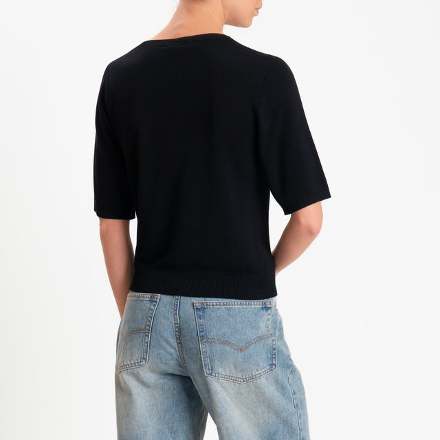 Kontatto- Maglia girocollo manica 3/4 - Nero