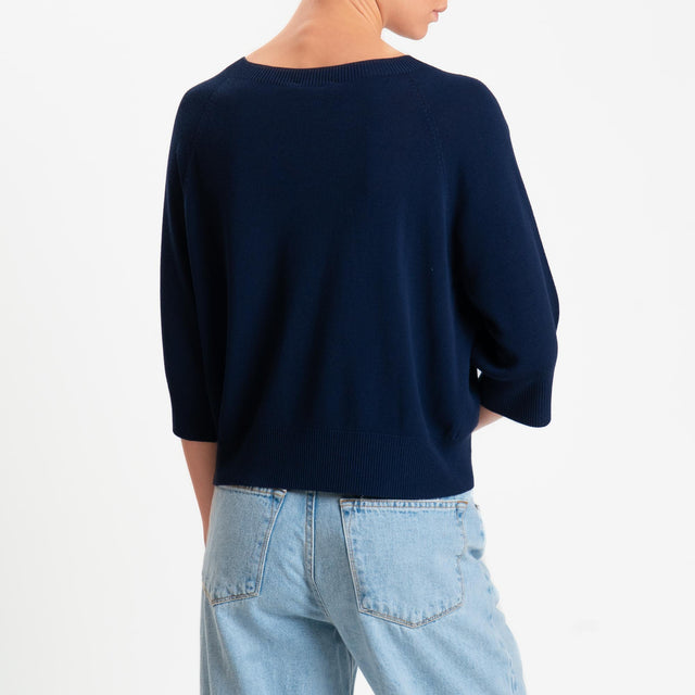 Kontatto- Maglia scatola girocollo manica 3/4 - Blu