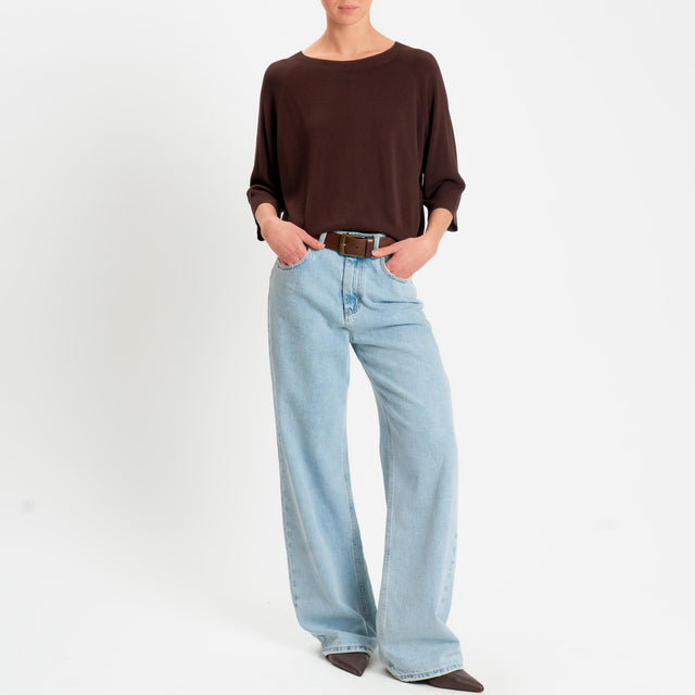 Kontatto- Maglia scatola girocollo manica 3/4 - cioccolato