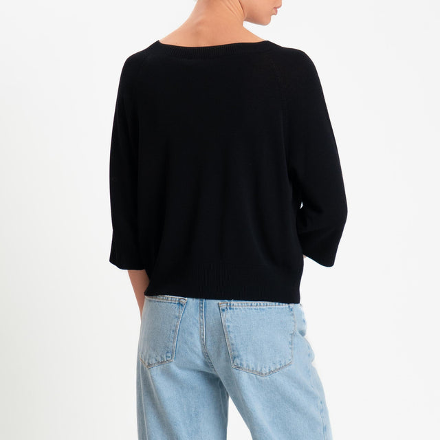 Kontatto- Maglia scatola girocollo manica 3/4 - Nero