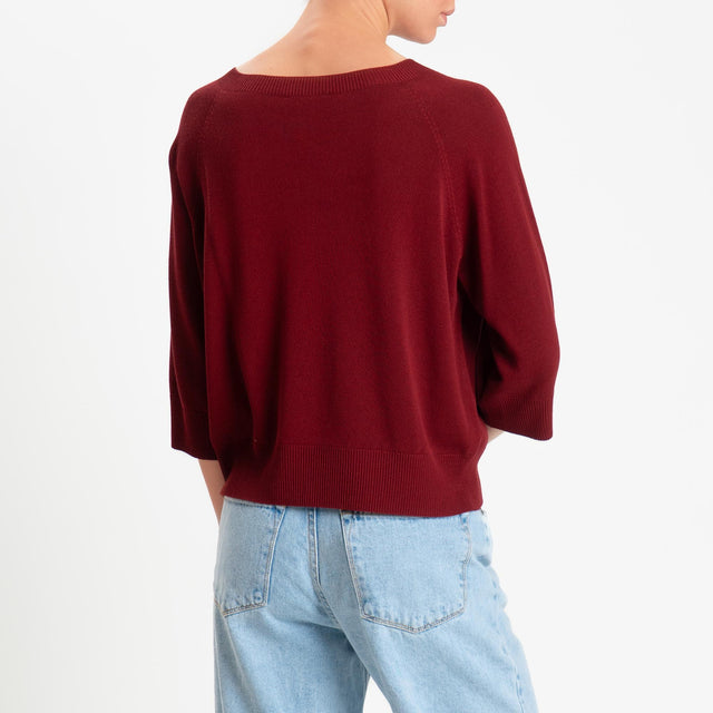 Kontatto- Maglia scatola girocollo manica 3/4 - vino