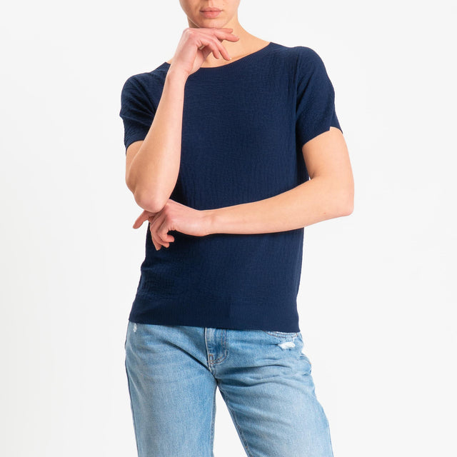 Kontatto- Maglia girocollo mezza manica piquè - Blu