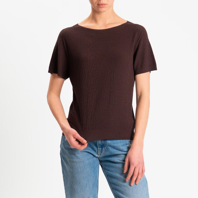 Kontatto- Maglia girocollo mezza manica piquè - cioccolato