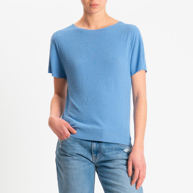 Kontatto- Maglia girocollo mezza manica piquè - denim