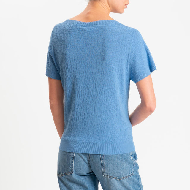 Kontatto- Maglia girocollo mezza manica piquè - denim