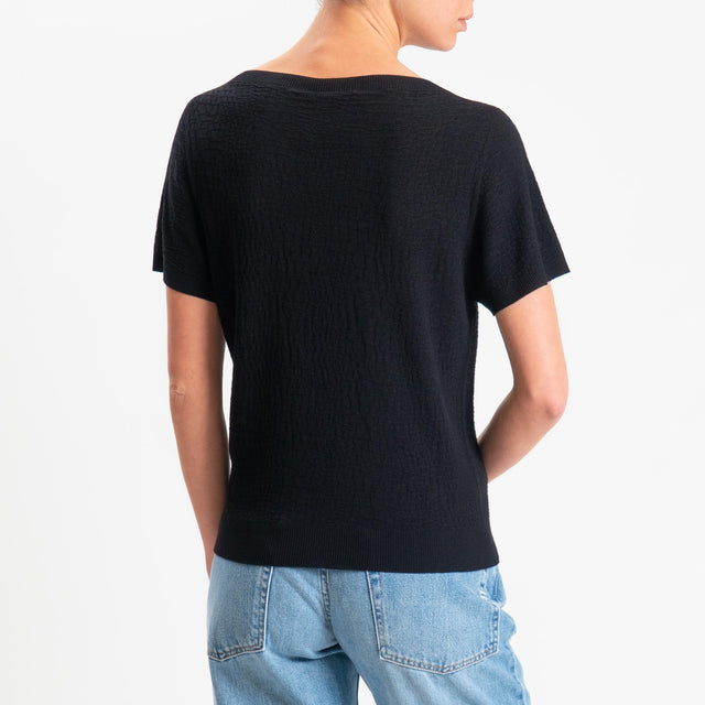 Kontatto- Maglia girocollo mezza manica piquè - Nero