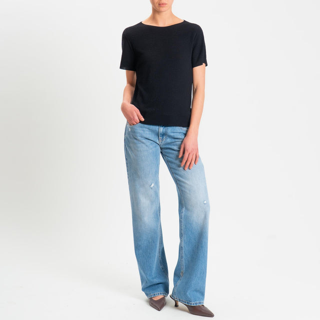 Kontatto- Maglia girocollo mezza manica piquè - Nero