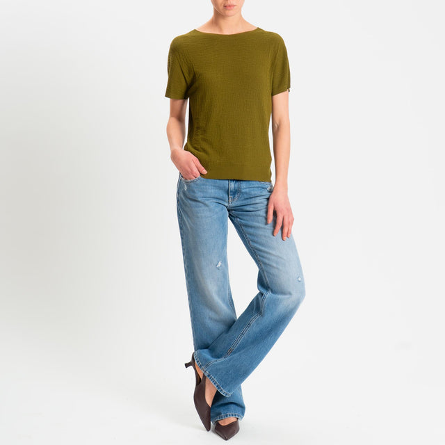 Kontatto- Maglia girocollo mezza manica piquè - olio