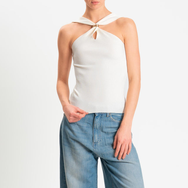 Kontatto- Top incrociato a costine con accessorio - off white