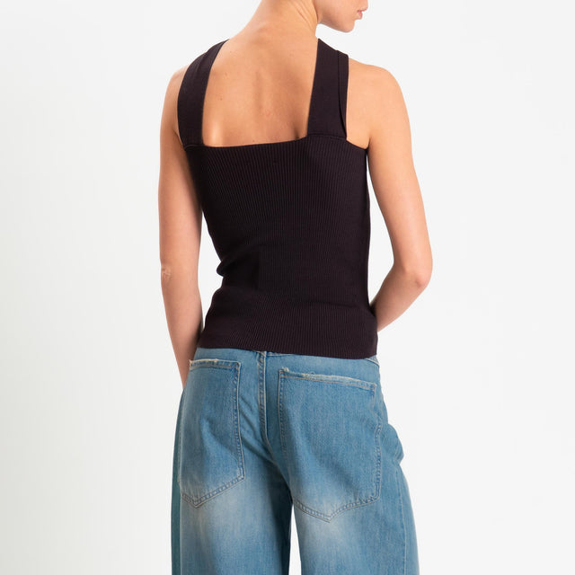 Kontatto- Top incrociato a costine con accessorio - cioccolato