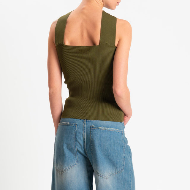 Kontatto- Top incrociato a costine con accessorio - kaki