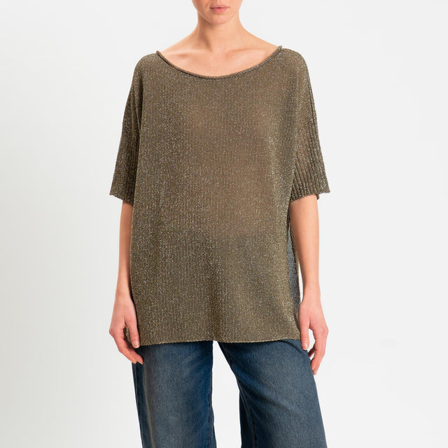 Kontatto- Maglia scollo barca mezza manica in lurex - militare