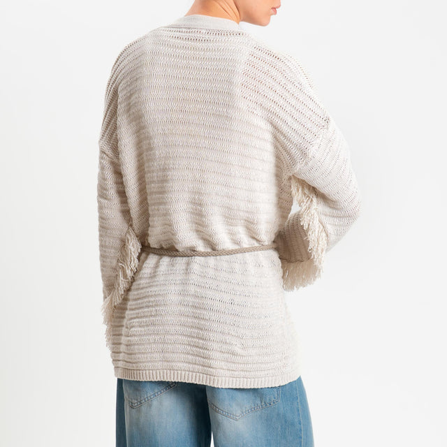Kontatto- Cardigan con frange - off white