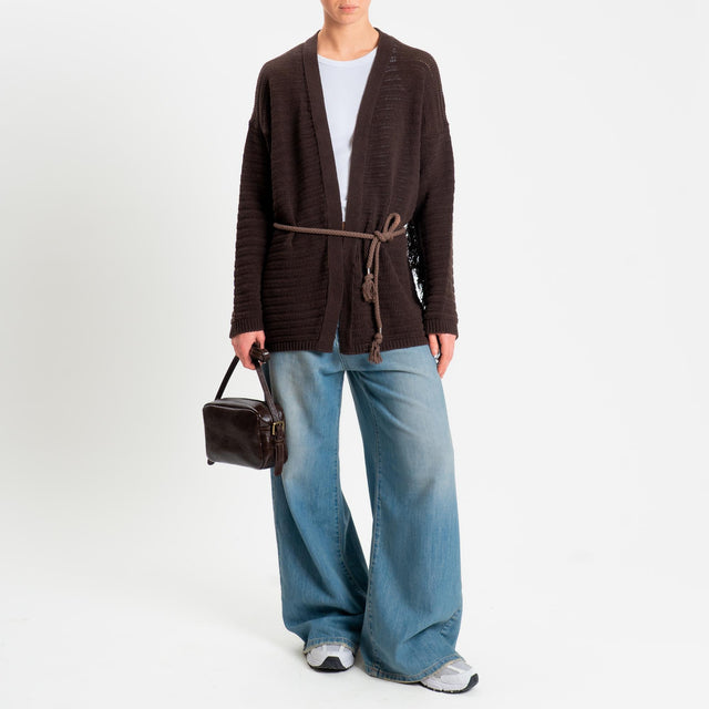 Kontatto- Cardigan con frange - cioccolato