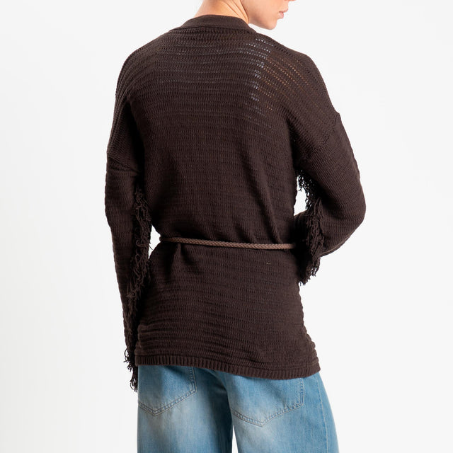 Kontatto- Cardigan con frange - cioccolato