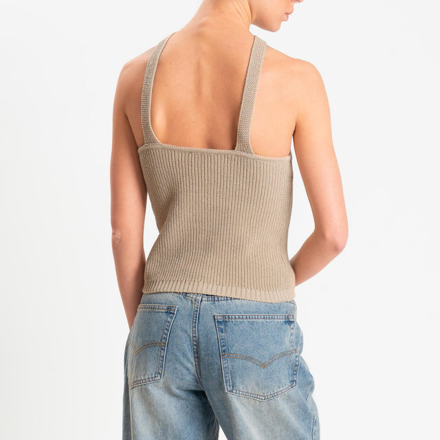 Kontatto- Top con nodo a costine - Beige