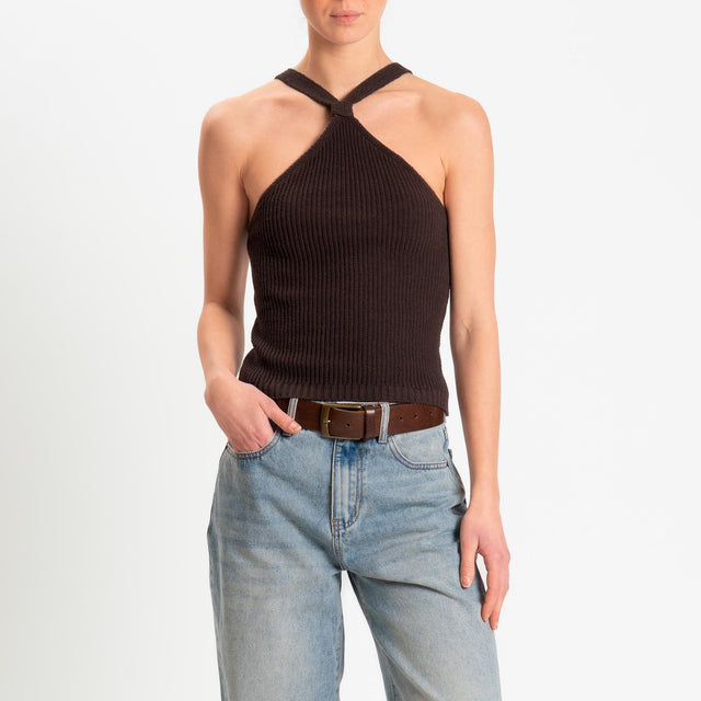 Kontatto- Top con nodo a costine - cioccolato