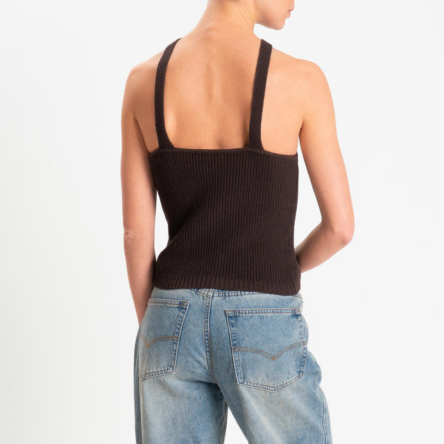 Kontatto- Top con nodo a costine - cioccolato