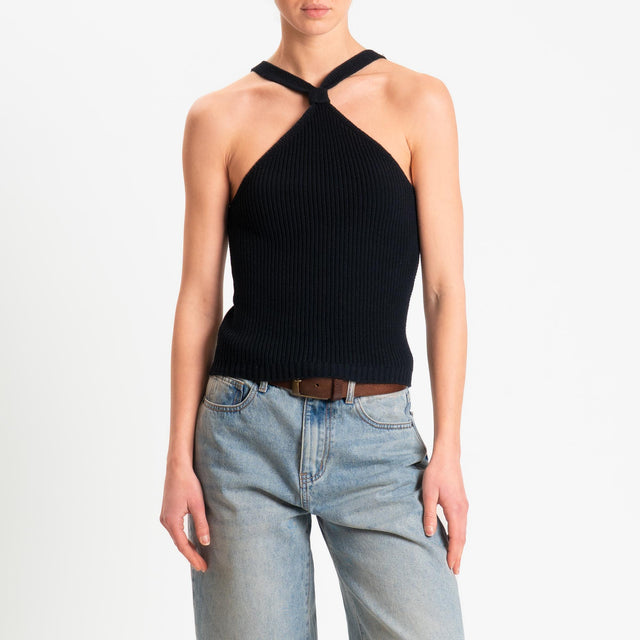 Kontatto- Top con nodo a costine - Nero