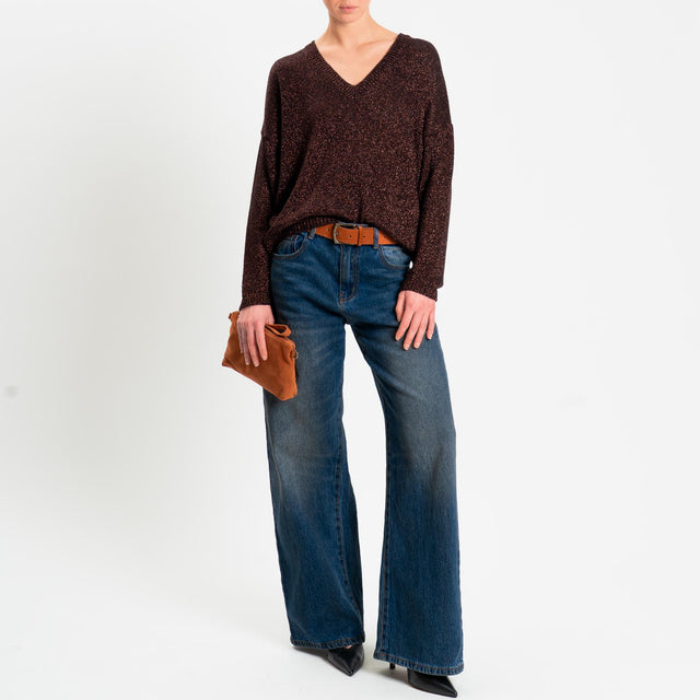 Kontatto- Maglia scollo v in lurex - moro