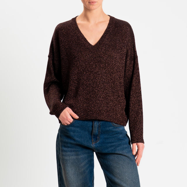 Kontatto- Maglia scollo v in lurex - moro