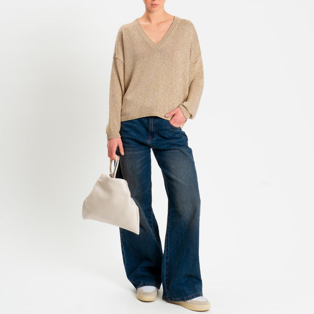 Kontatto- Maglia scollo v in lurex - oro