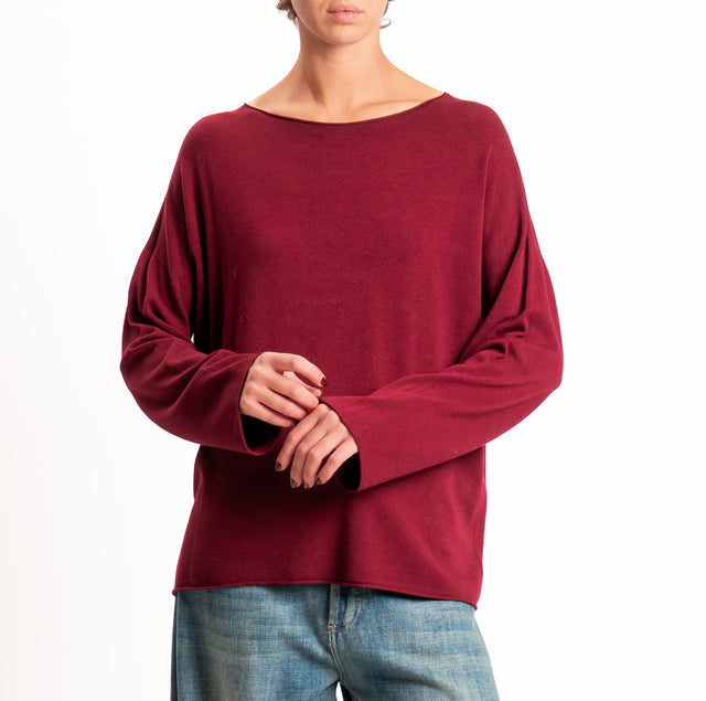 Kontatto-Maglia scatola girocollo taglio vivo - marsala