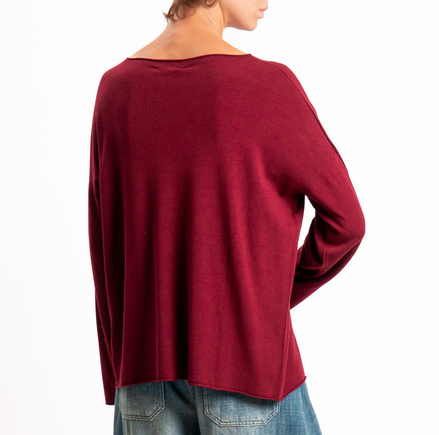 Kontatto-Maglia scatola girocollo taglio vivo - marsala
