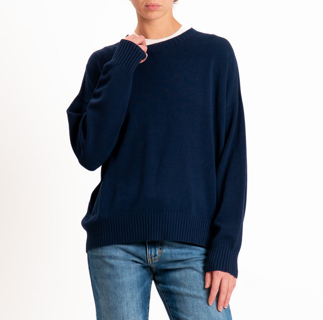 Kontatto-Maglia stondata bordi a coste - blu