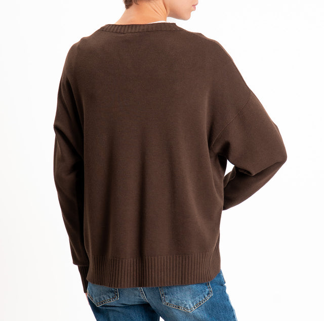 Kontatto-Round neck sweater with ribbed edges - mocha