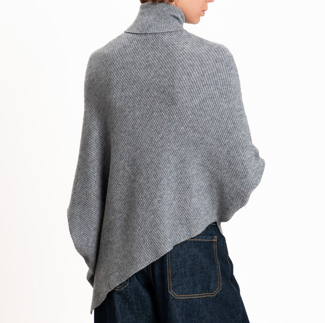 Kontatto-Maglia collo alto asimmetrica a coste - grigio melange