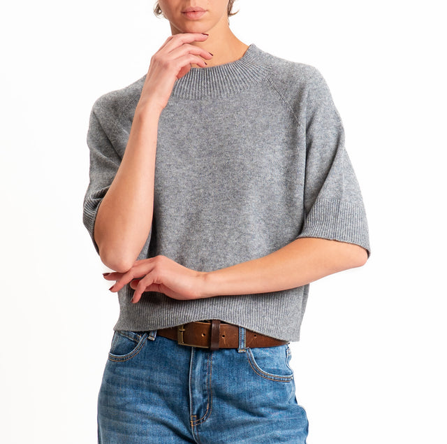 Kontatto-Maglia cropped collo cratere - grigio melange