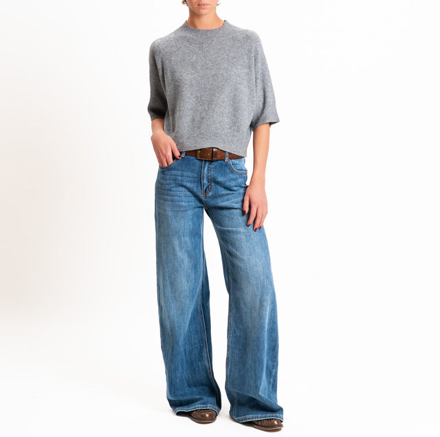 Kontatto-Maglia cropped collo cratere - grigio melange