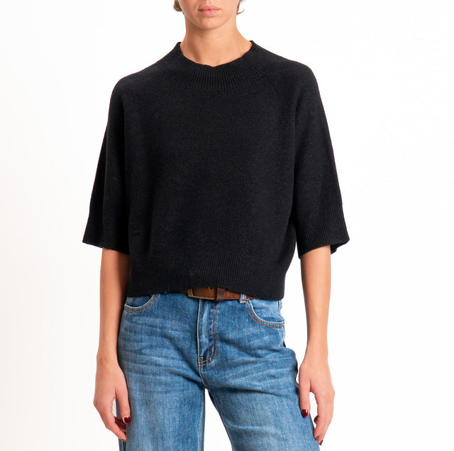 Kontatto-Maglia cropped collo cratere - Nero