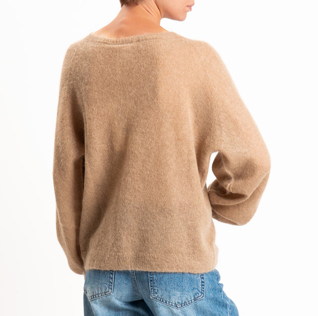 Kontatto-Maglia manica raglan misto alpaca - mastice