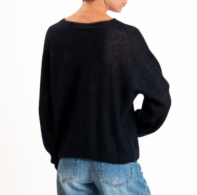Kontatto-Maglia manica raglan misto alpaca - nero