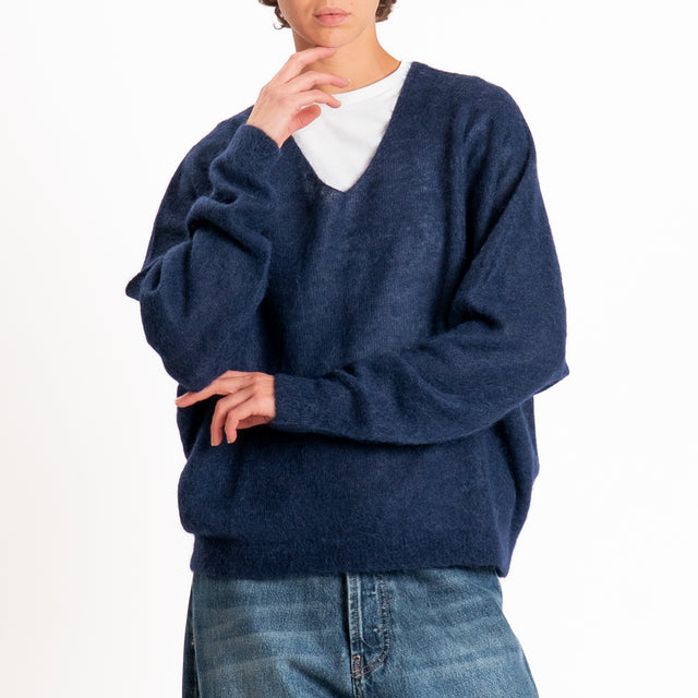 Kontatto-Maglia over scollo v misto alpaca - blu