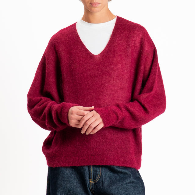 Kontatto-Maglia over scollo v misto alpaca - marsala
