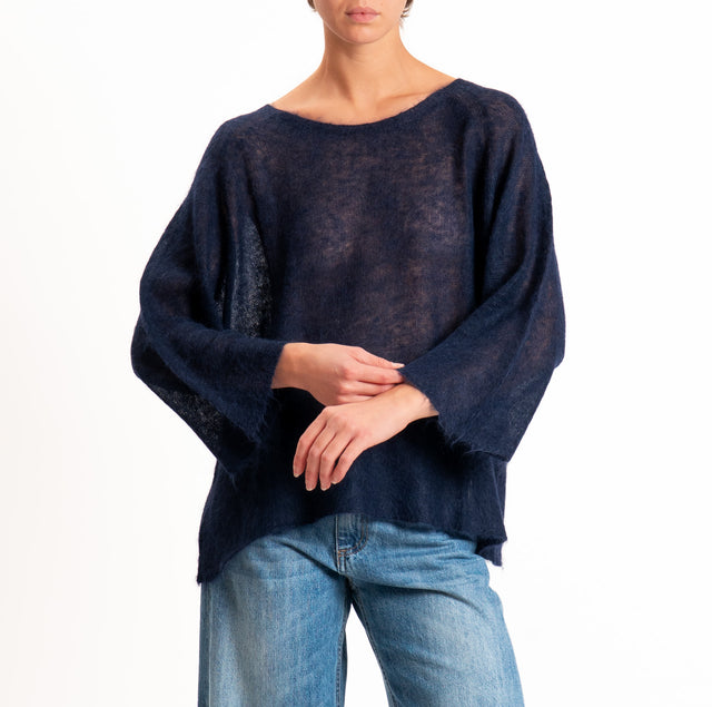 Kontatto-Maglia girocollo manica 3/4 misto alpaca - blu