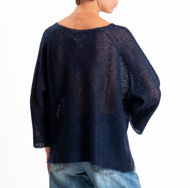 Kontatto-Maglia girocollo manica 3/4 misto alpaca - blu