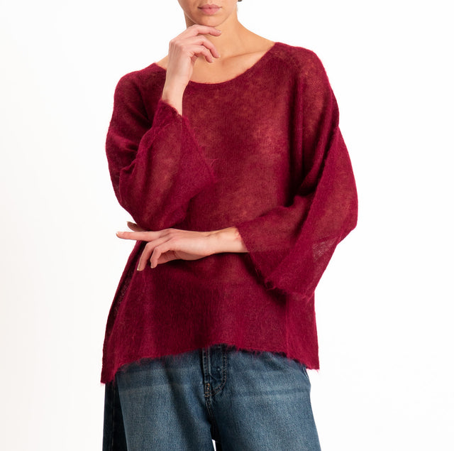 Kontatto-Maglia girocollo manica 3/4 misto alpaca - marsala