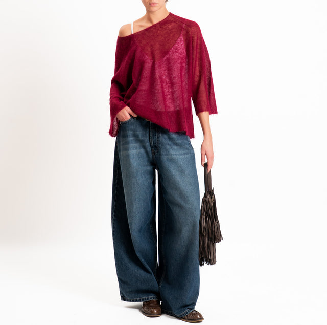 Kontatto-Maglia girocollo manica 3/4 misto alpaca - marsala