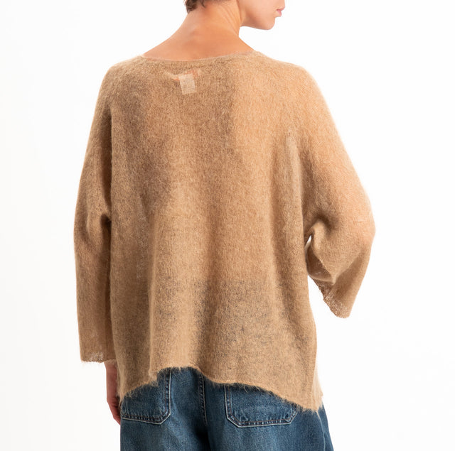 Kontatto-Alpaca blend 3/4 sleeve crewneck sweater - putty