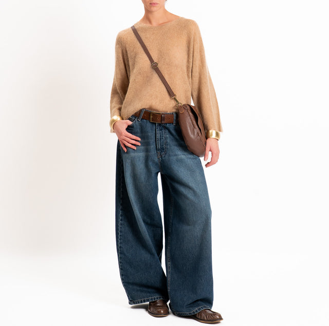 Kontatto-Alpaca blend 3/4 sleeve crewneck sweater - putty
