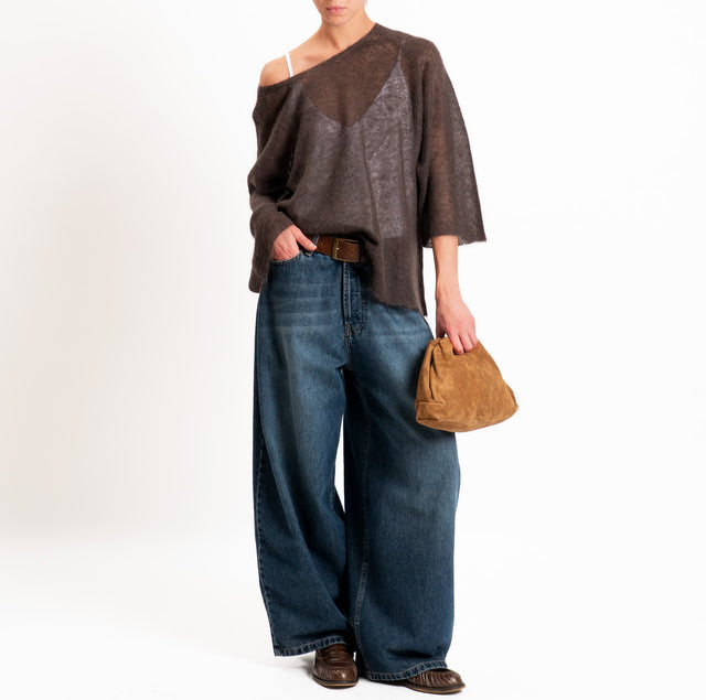 Kontatto - Alpaca-blend crew neck 3/4 sleeve sweater - mocha