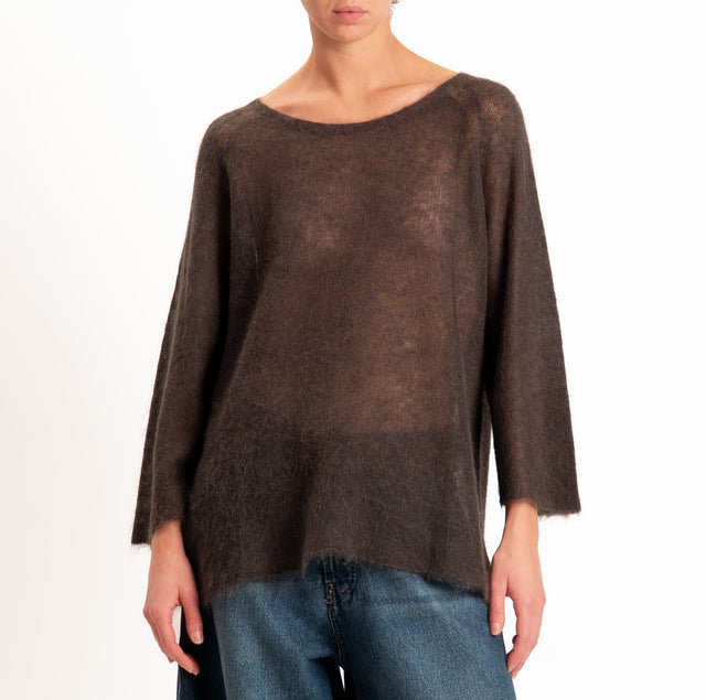 Kontatto - Alpaca-blend crew neck 3/4 sleeve sweater - mocha