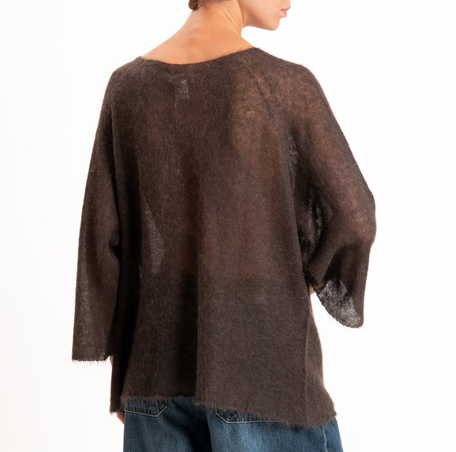 Kontatto - Alpaca-blend crew neck 3/4 sleeve sweater - mocha